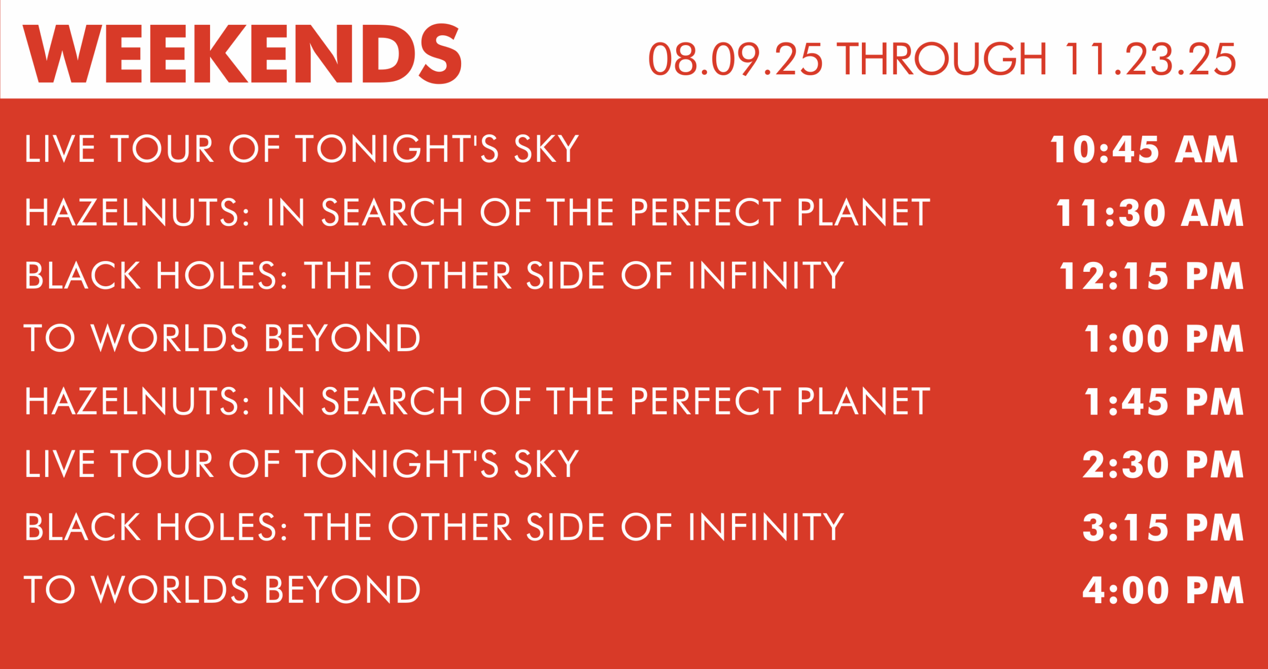 Tellus Science Museum Weekend Planetarium Schedule